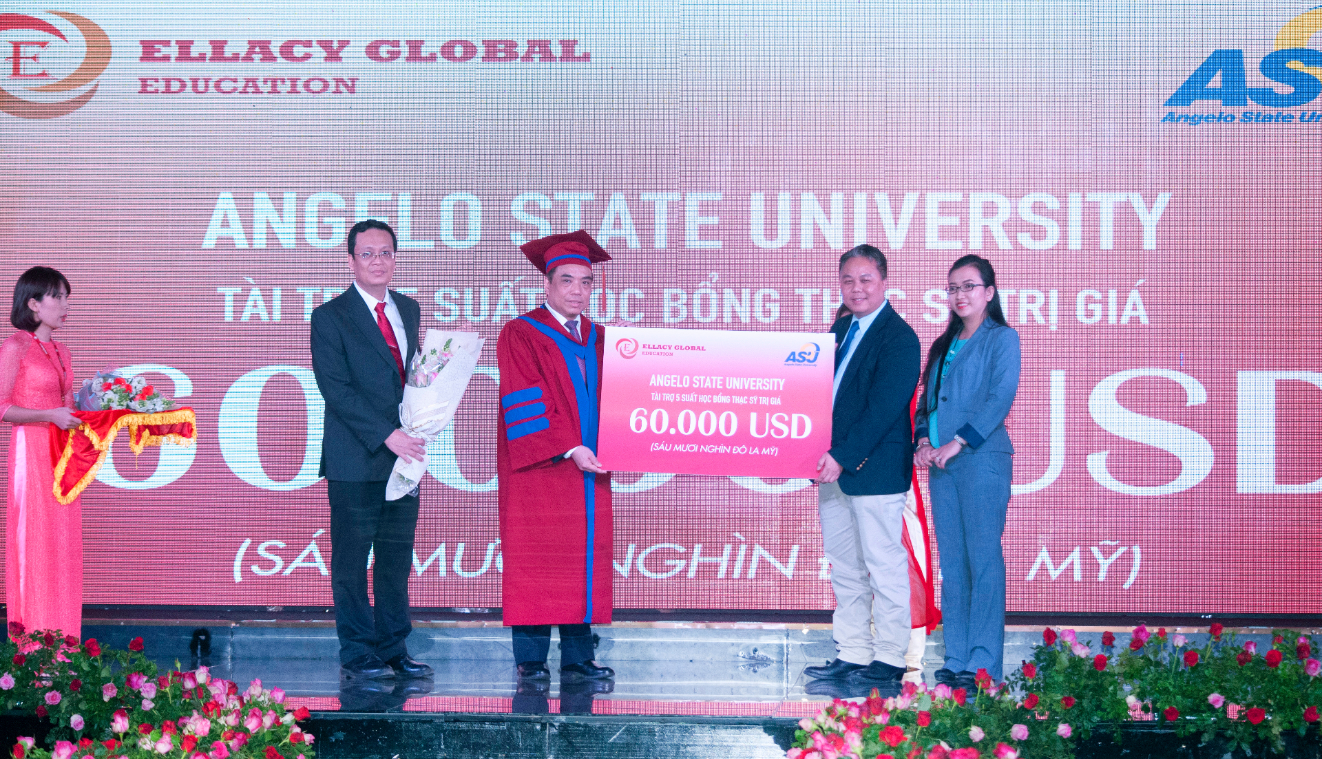 Ms. Ella Nguyen participating in a scholarship ceremony